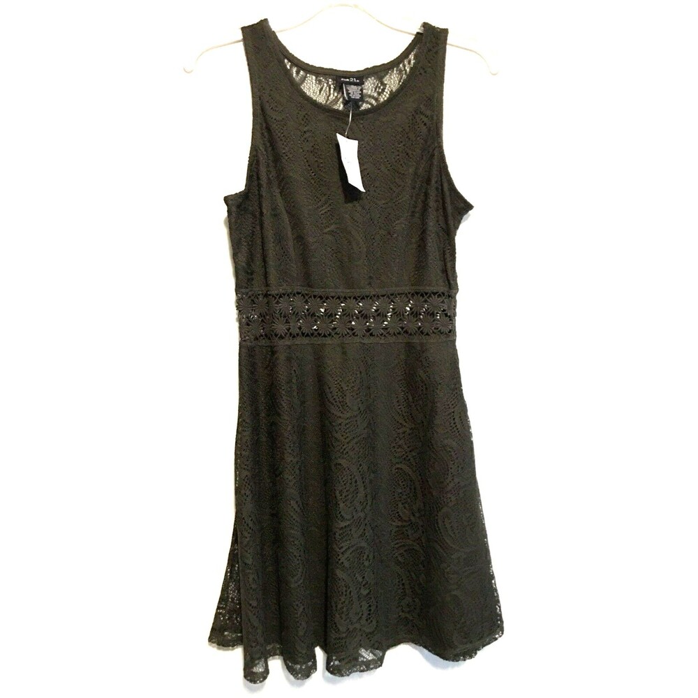 Rue 21 Dark Green Lace Embroidery Cut Out Waist Sleeveless Women Dress Size Med.